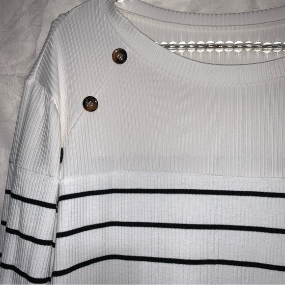 Women's Top Striped Print Raglan Sleeve Tee Shirts 3X striped, long-sleeve top - Picture 3 of 4